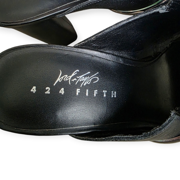 Lord & Taylor 424 Fifth Candis Fringe Heels, Black, Size 7M - Picture 7 of 14